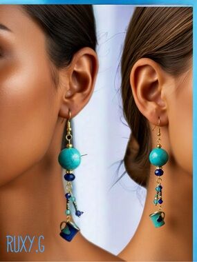 Turquoise and Navy Dangle Earrings